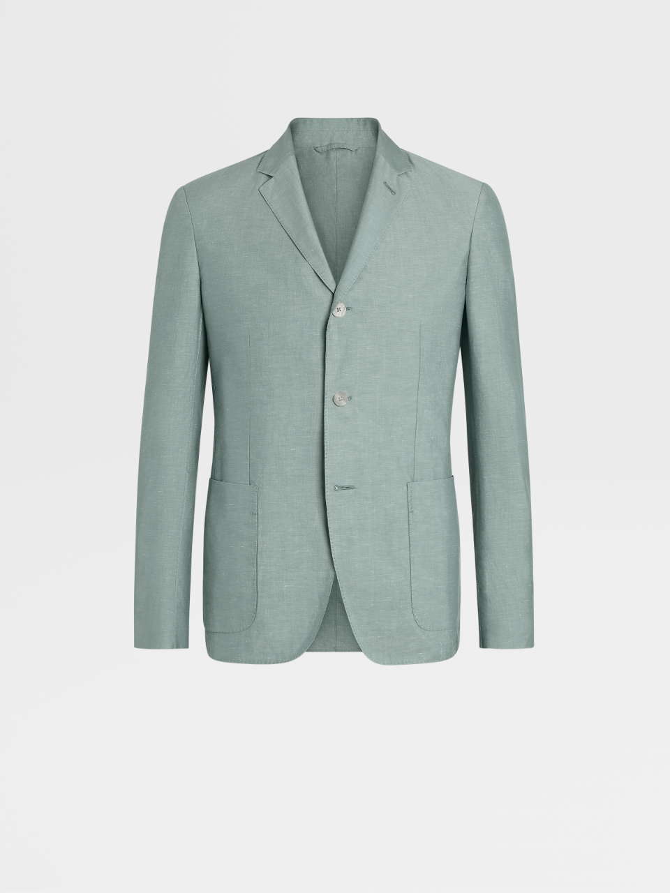 Pastel Green Cotton Linen and Silk Garment Washed Shirt Jacket, Slim Fit
